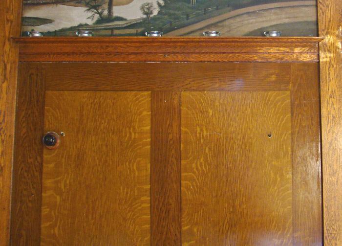 Dining Room - South wall. Detail of painted wood grain on plaster.